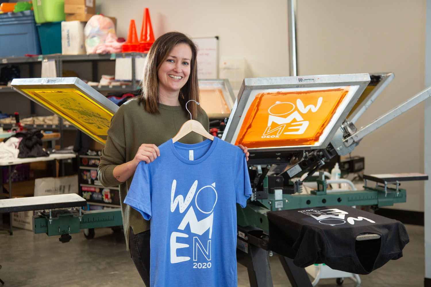 Co-owner Brittany Bilyeu helps design and print apparel.